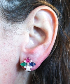 CARTIER Paris Tutti Frutti Earrings 18Kt White Gold With Carved Gems & Diamonds