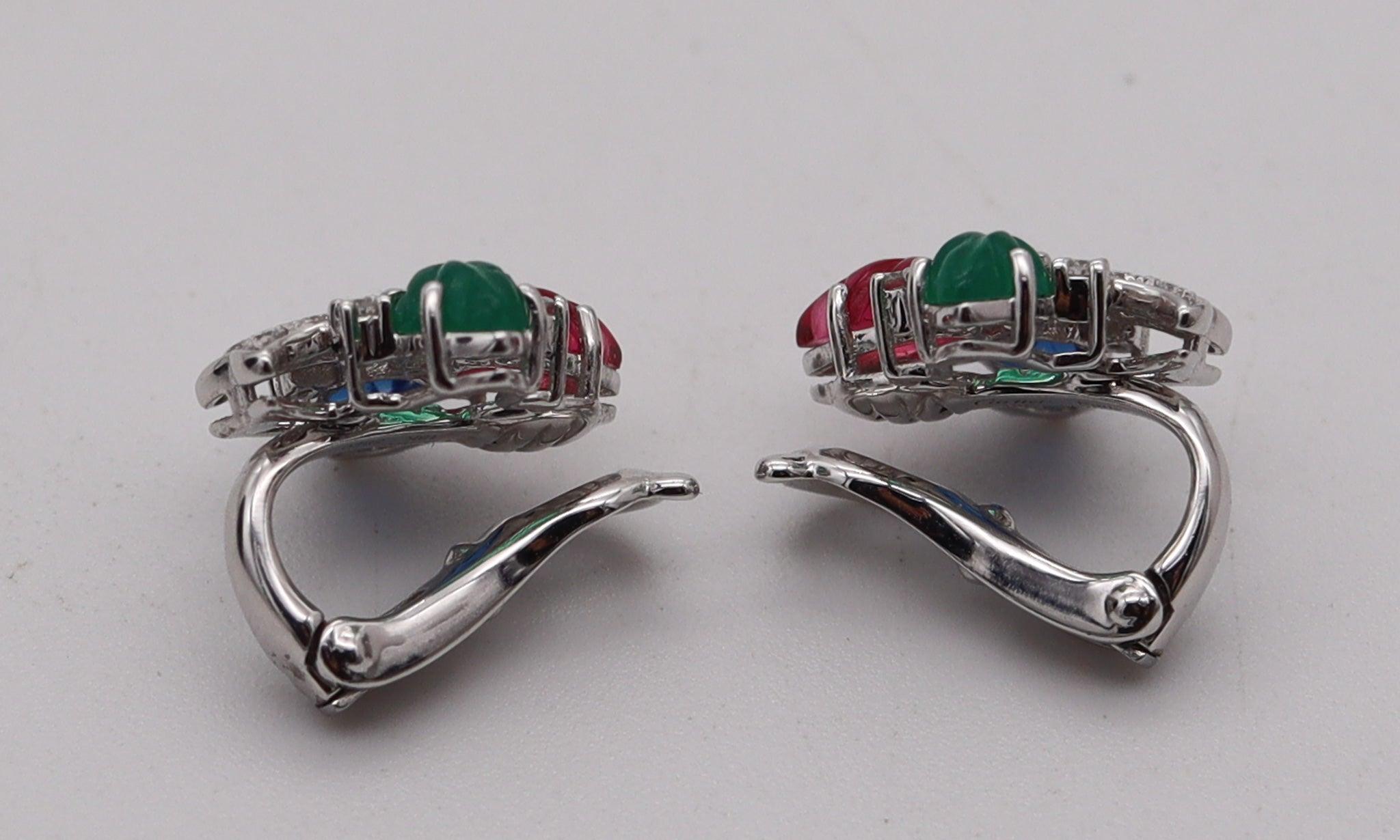 Taille brillant CARTIER Paris Tutti Frutti Boucles d'oreilles en or blanc 18 carats avec pierres sculptées et diamants en vente