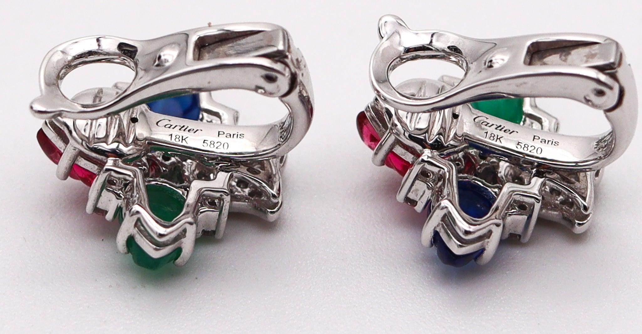 CARTIER Paris Tutti Frutti Boucles d'oreilles en or blanc 18 carats avec pierres sculptées et diamants Excellent état - En vente à Miami, FL