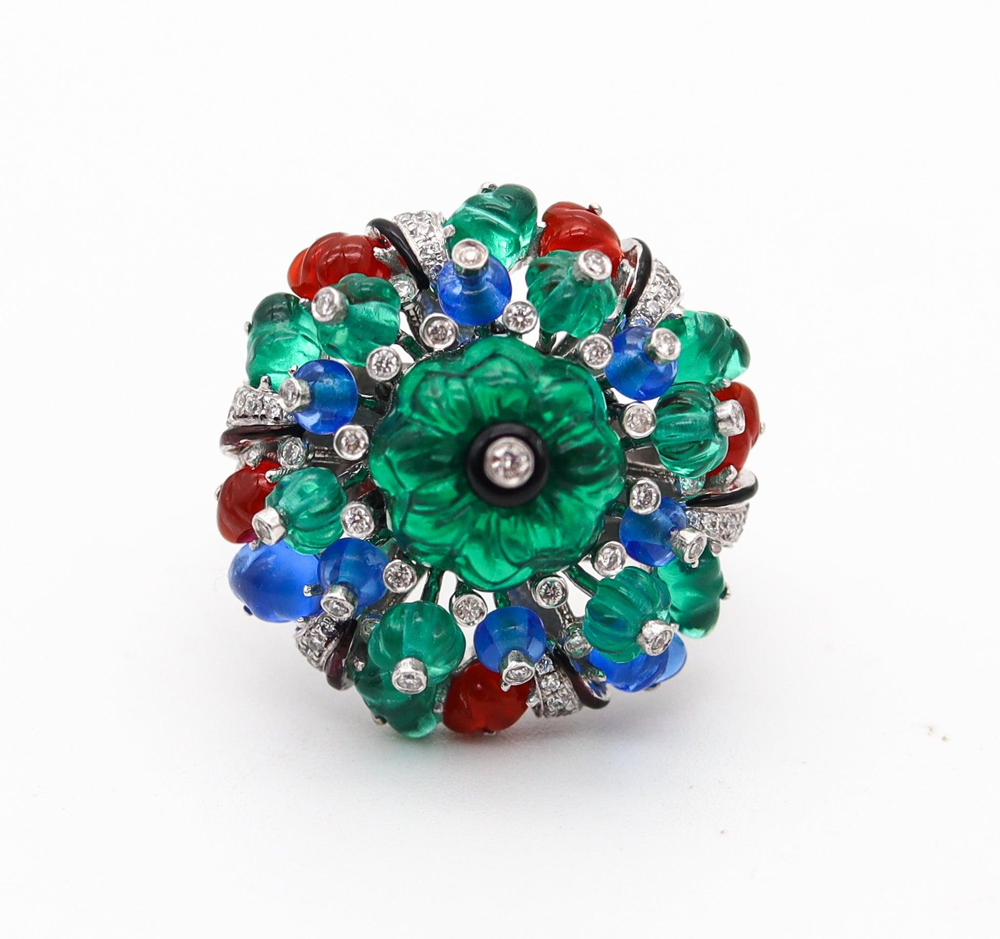 Cabochon CARTIER Paris Tutti Frutti St Petersburg Ring In Platinum With Carved Gems & For Sale