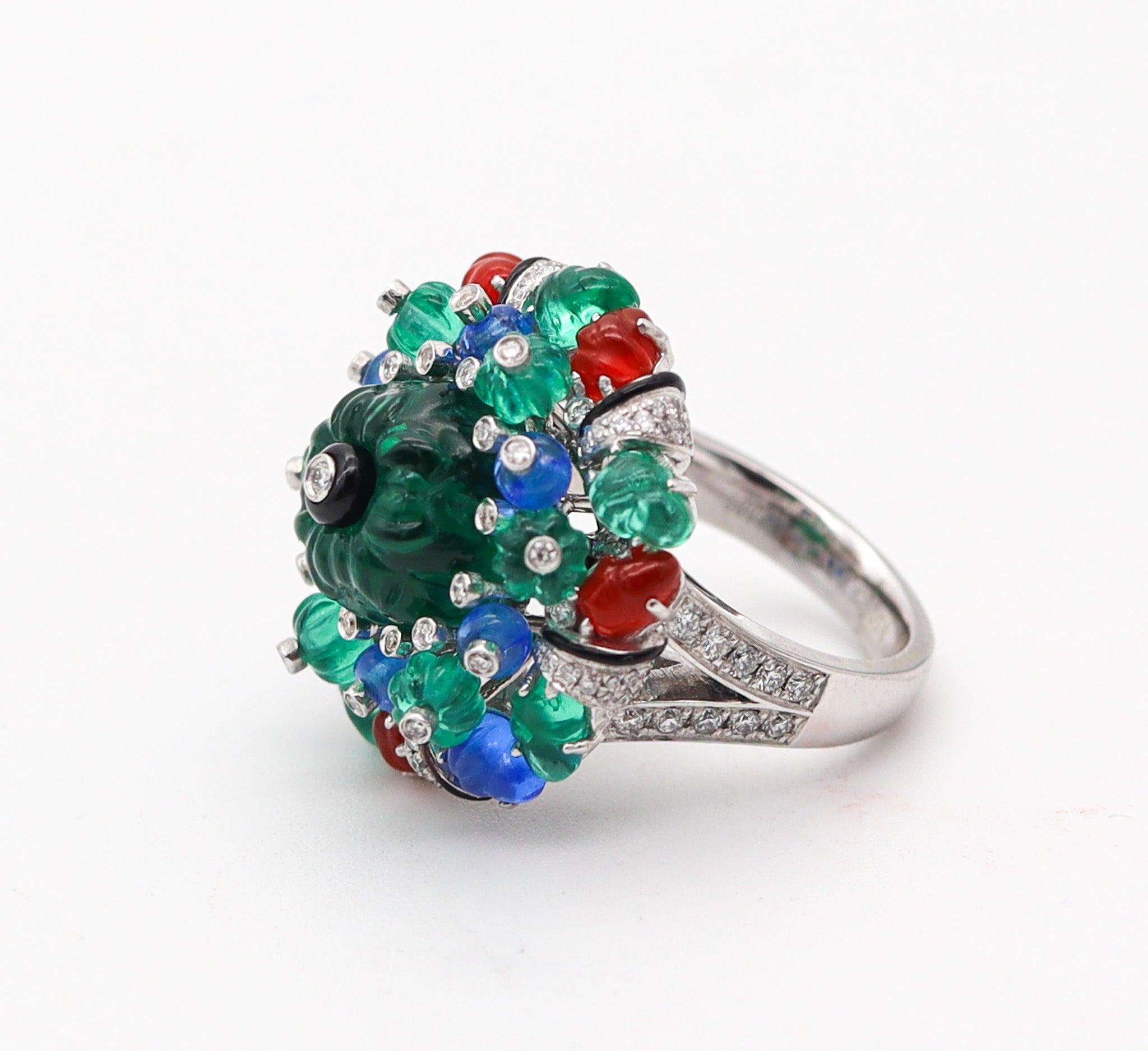 Women's CARTIER Paris Tutti Frutti St Petersburg Ring In Platinum With Carved Gems & For Sale