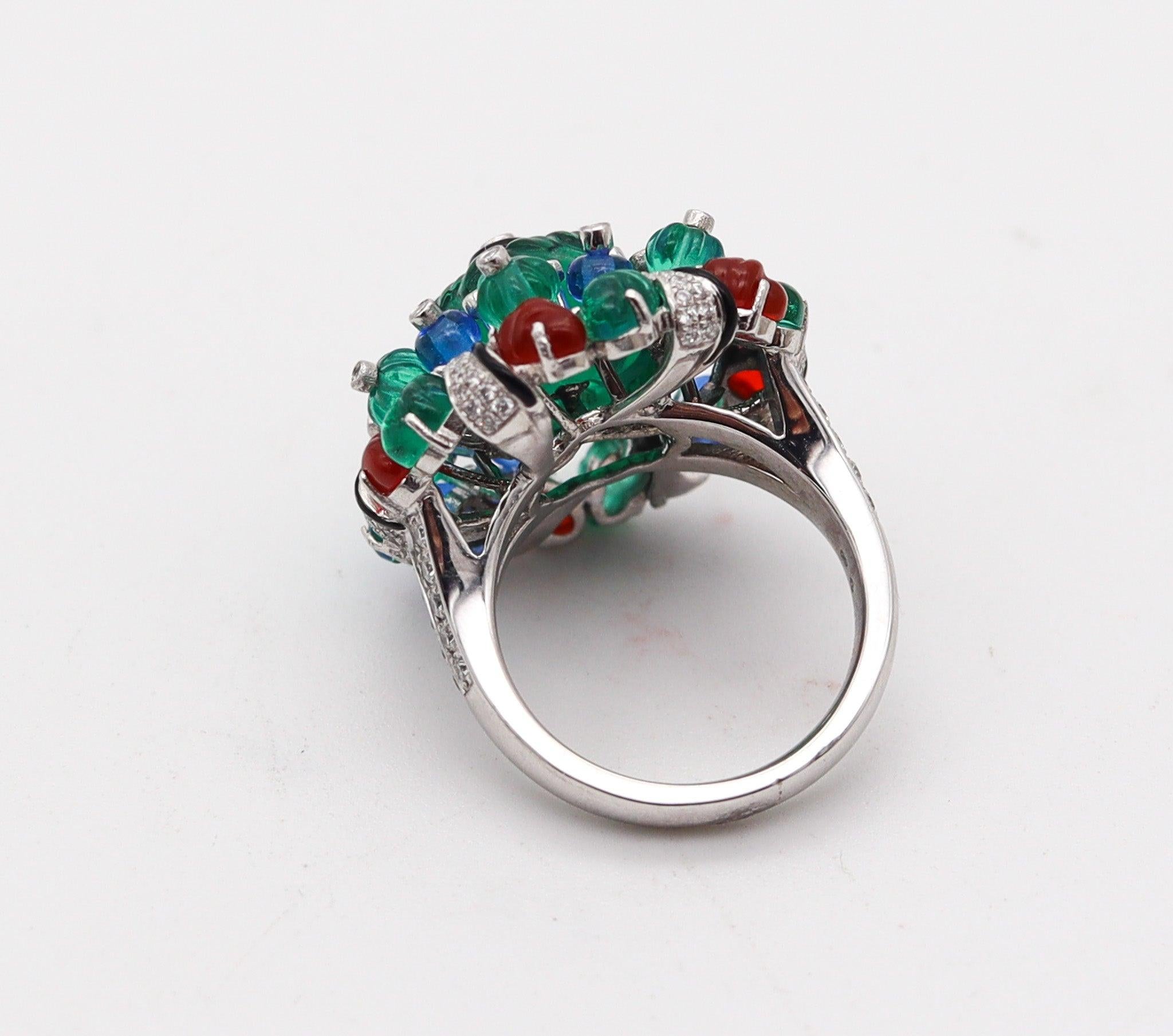 CARTIER Paris Tutti Frutti St Petersburg Ring In Platinum With Carved Gems & For Sale 1