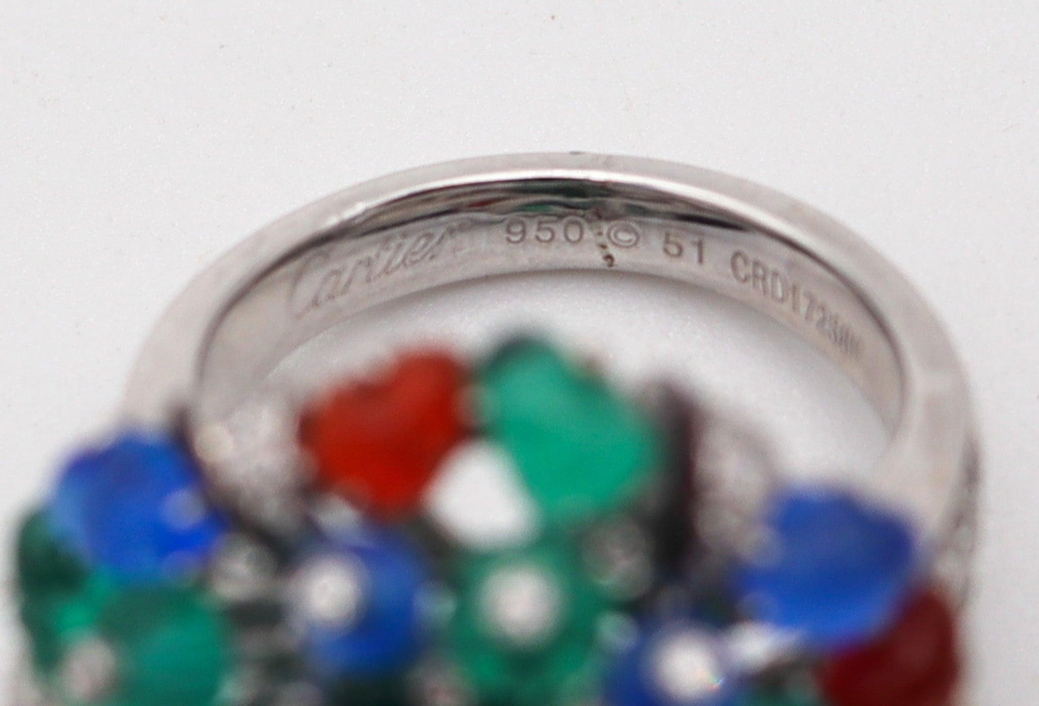 CARTIER Paris Tutti Frutti St Petersburg Ring In Platinum With Carved Gems & For Sale 2