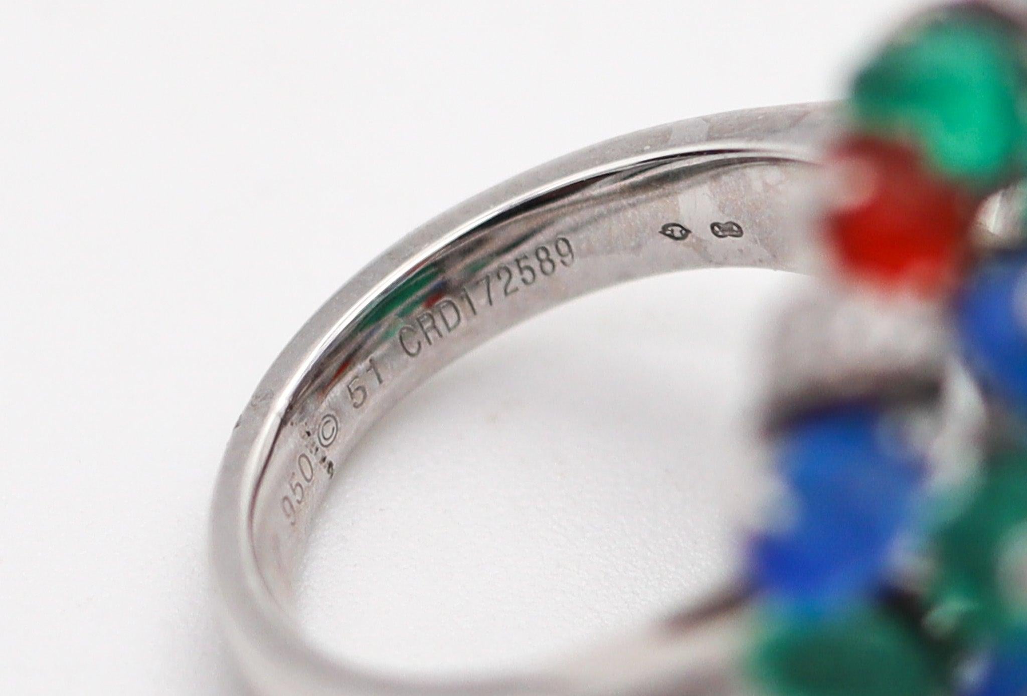 CARTIER Paris Tutti Frutti St Petersburg Ring In Platinum With Carved Gems & For Sale 3