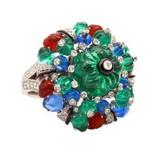 CARTIER Paris Tutti Frutti St Petersburg Ring In Platinum With Carved Gems &
