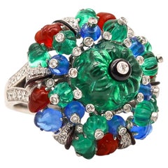 CARTIER Paris Tutti Frutti St Petersburg Ring In Platinum With Carved Gems &