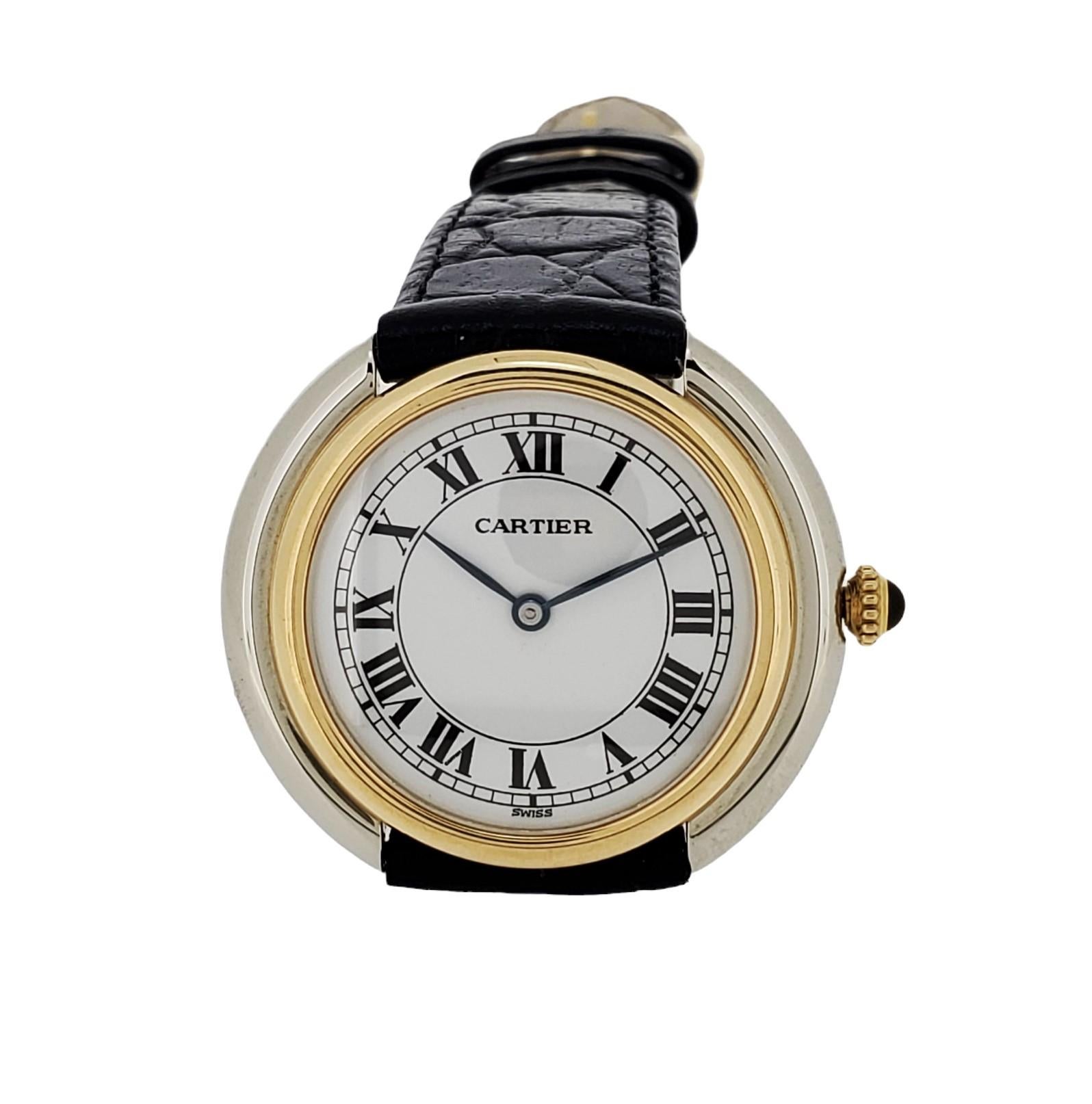 Cartier Paris Vendome 2-Tone Large Watch 34mm, Manual wind, Circa. 1973-1976 In Excellent Condition For Sale In Santa Monica, CA