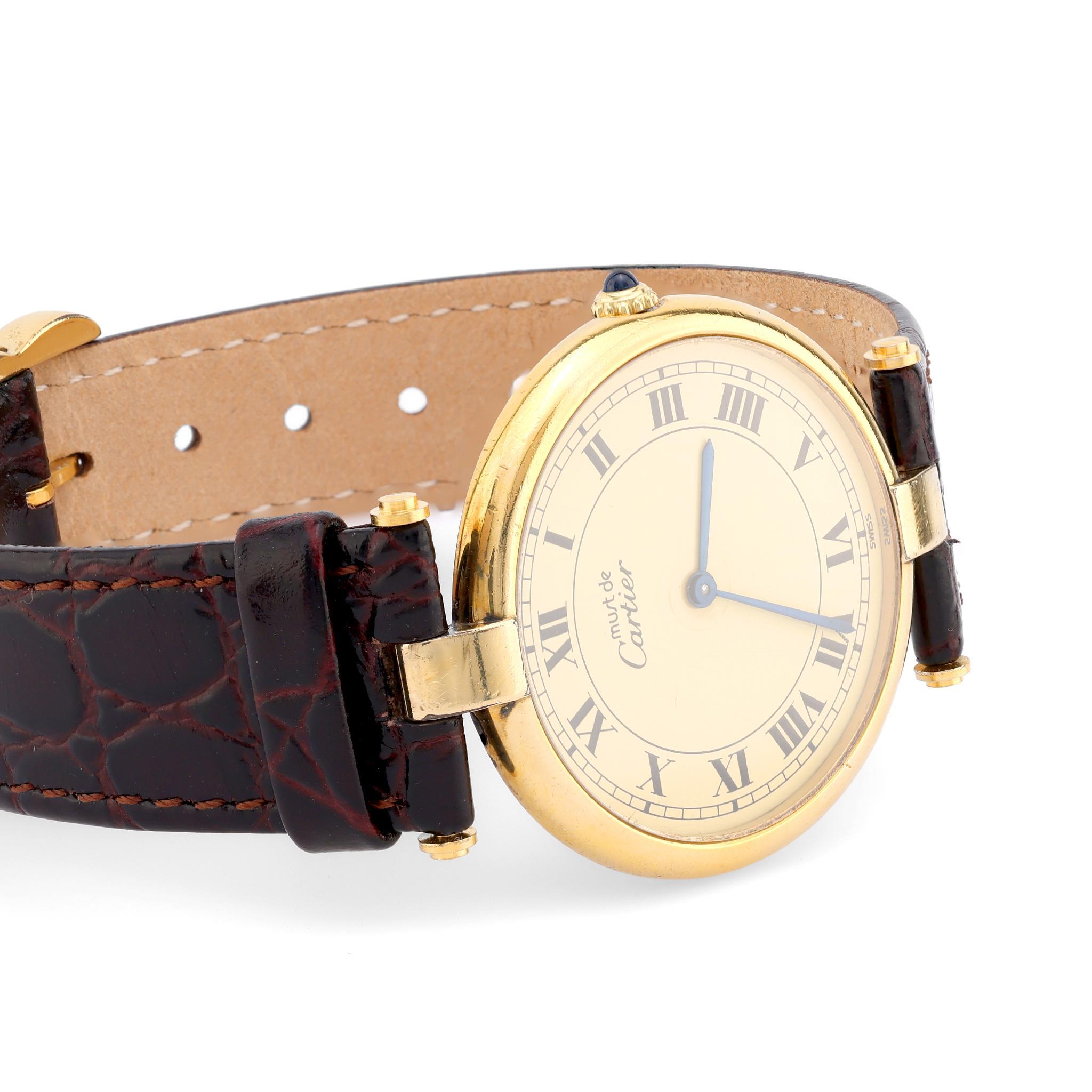 Moderno Orologio da polso Cartier Paris Vendome in pelle argentata placcata oro