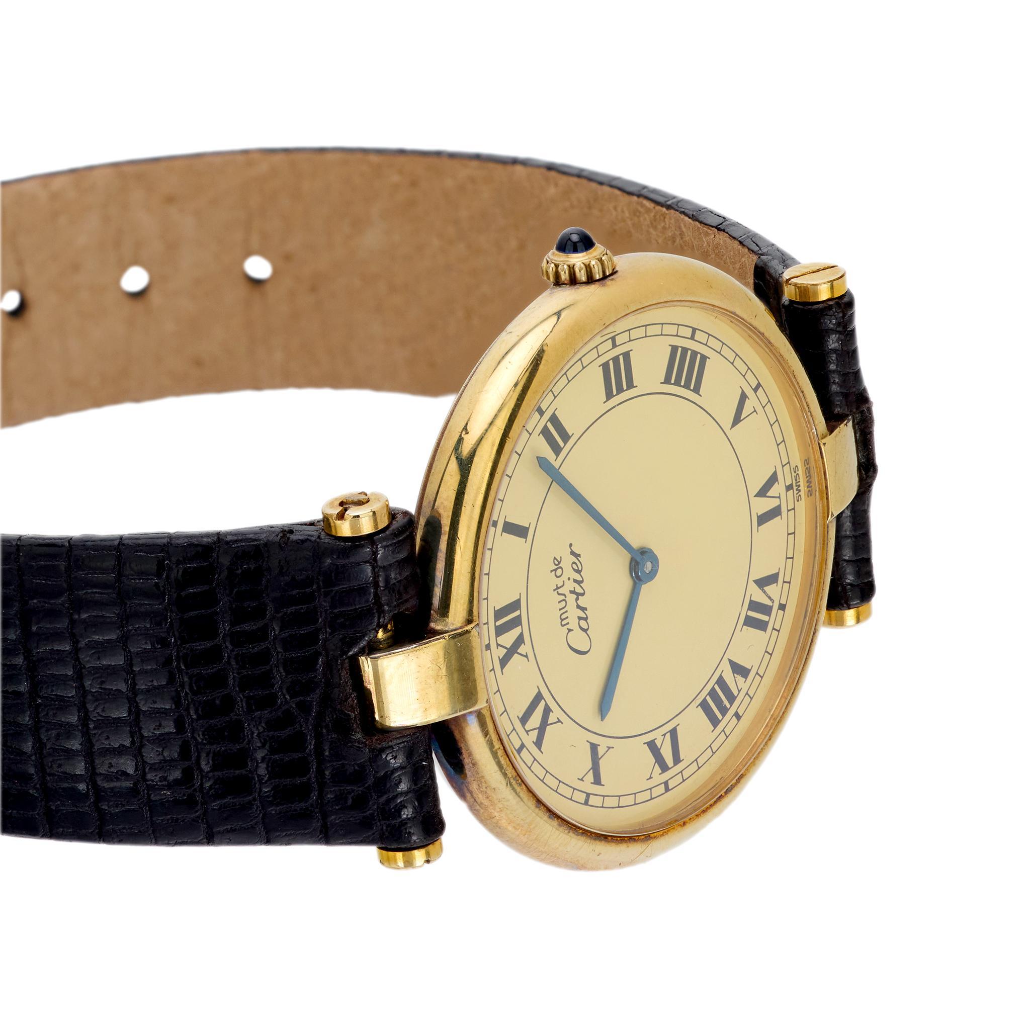Moderno Orologio da polso Cartier Paris Vendome in pelle argentata placcata oro