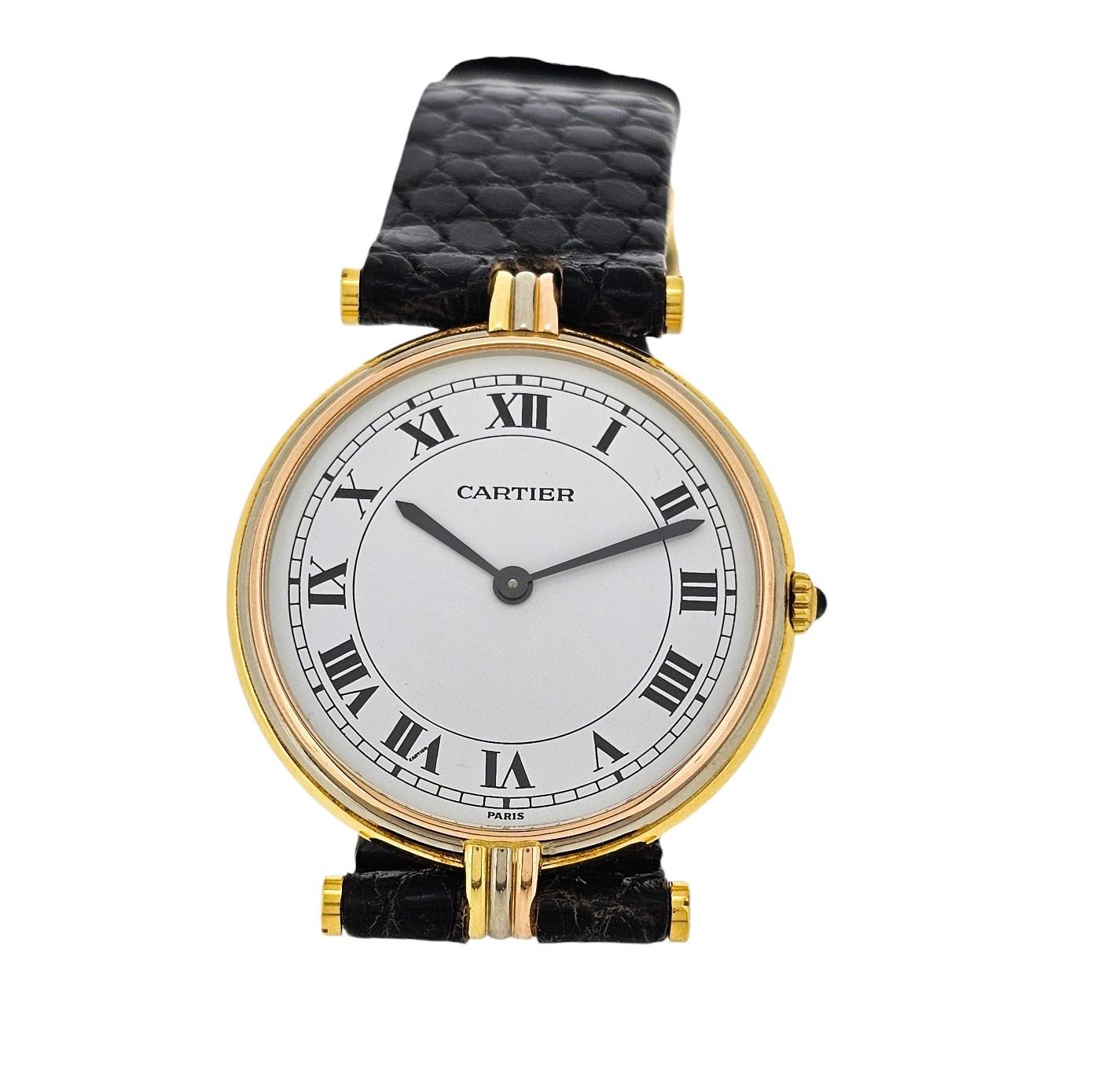 Women's or Men's Cartier Paris Vendome LC Trinity GM large size watch 18K Tri- Color Circa 1980'S For Sale