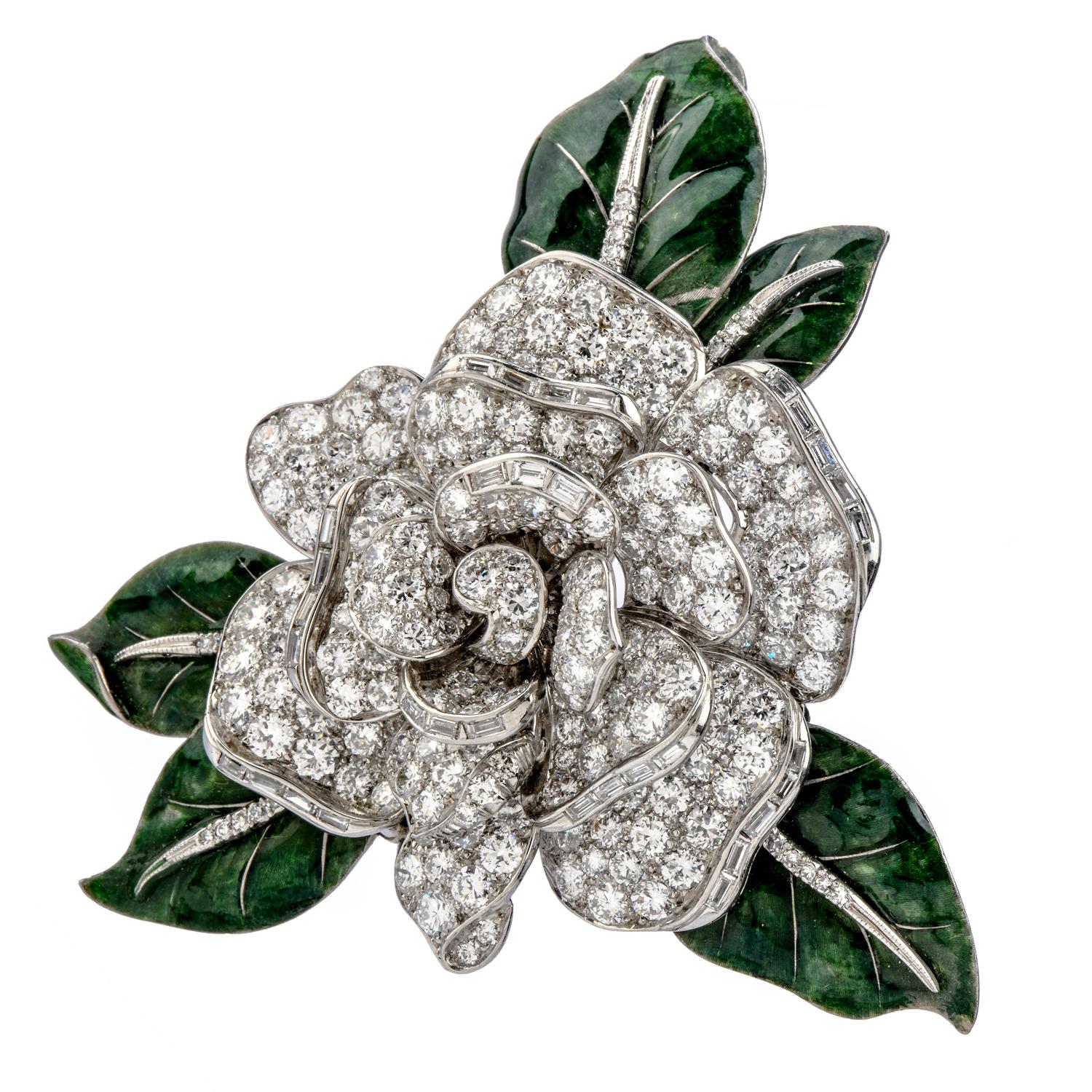 Round Cut Cartier Vintage 12.00 Carat Diamond Platinum Moveable Flower Pin