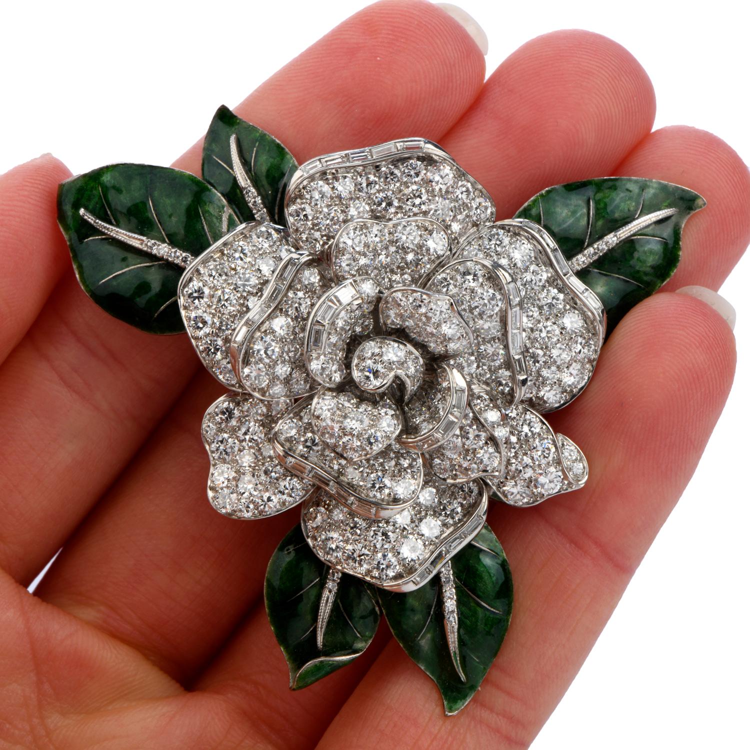 Cartier Vintage 12.00 Carat Diamond Platinum Moveable Flower Pin In Excellent Condition In Miami, FL