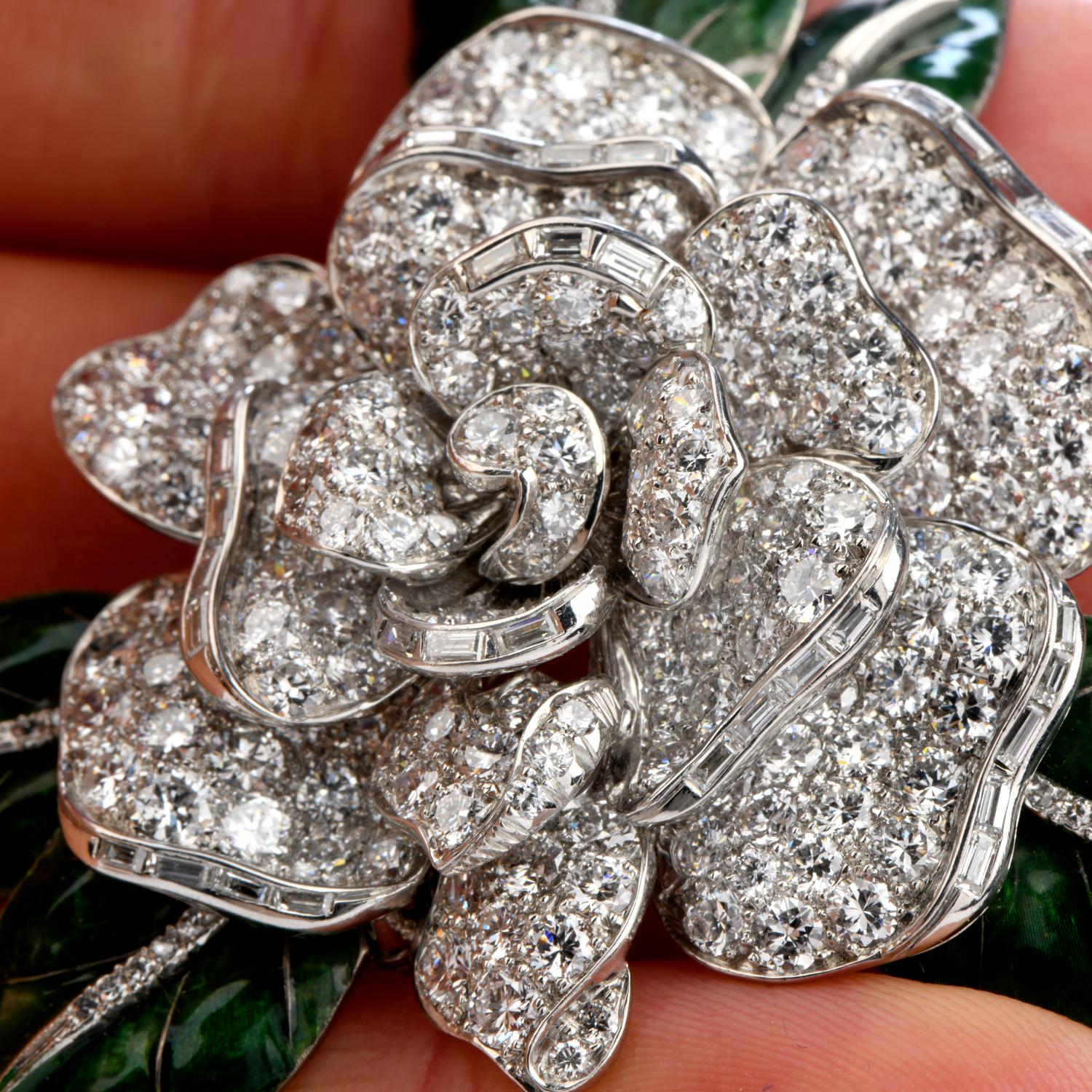 Women's or Men's Cartier Vintage 12.00 Carat Diamond Platinum Moveable Flower Pin