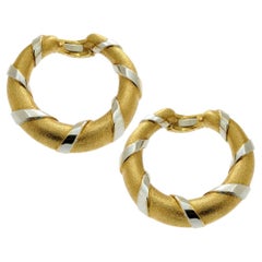 Cartier Paris Vintage 18k Yellow & Yellow Gold Hoop Earrings