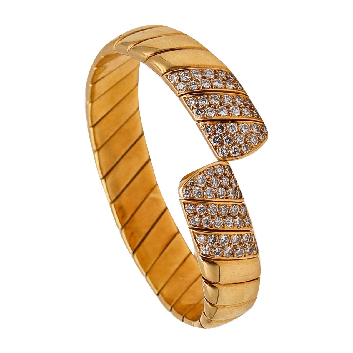 CARTIER Paris Vintage Cuff Bracelet 18Kt Yellow Gold With 3.80 Ctw In Diamonds