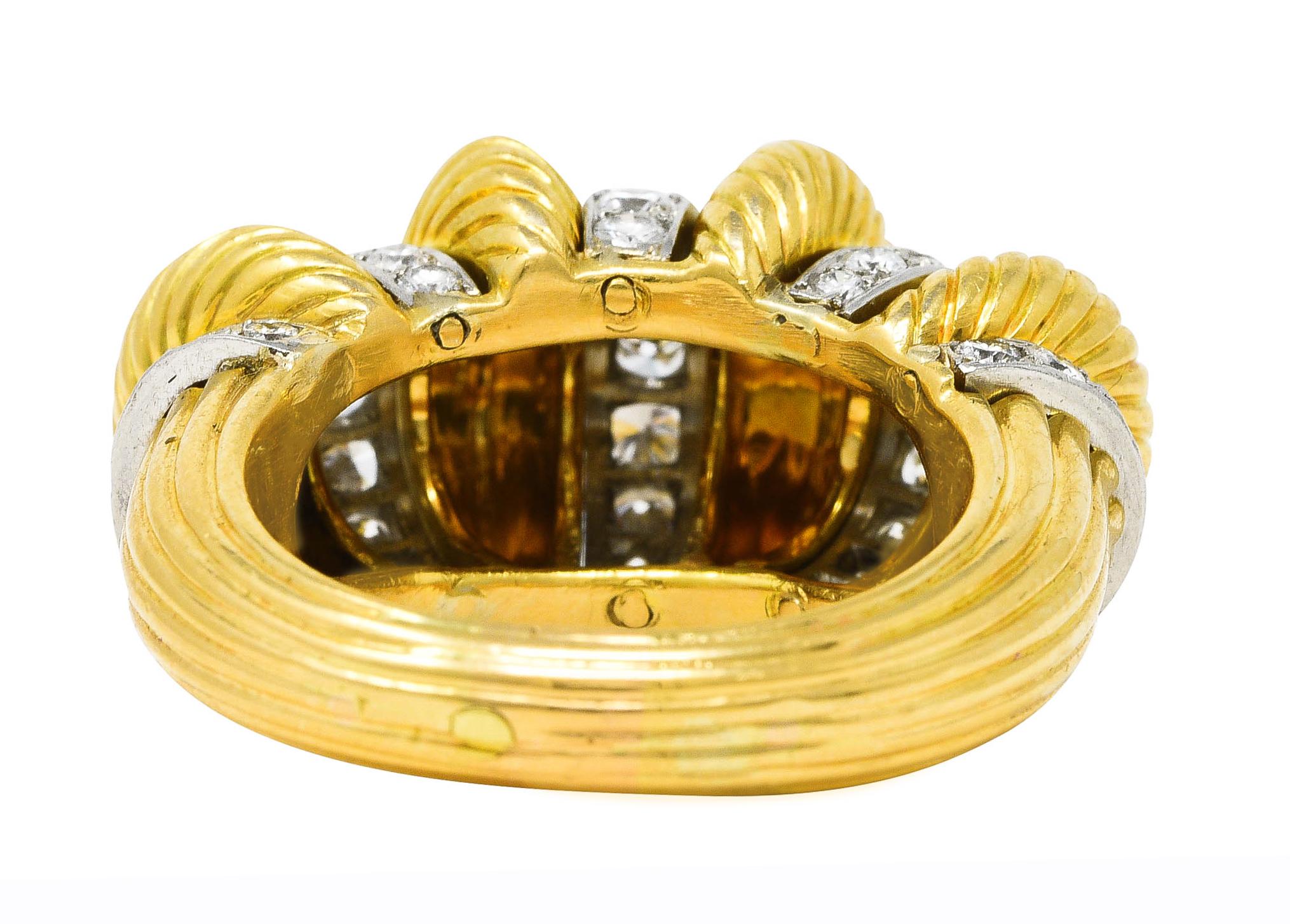 Modernist Cartier Paris Vintage Diamond 18 Karat Two-Tone Gold Puffy Cocktail Ring