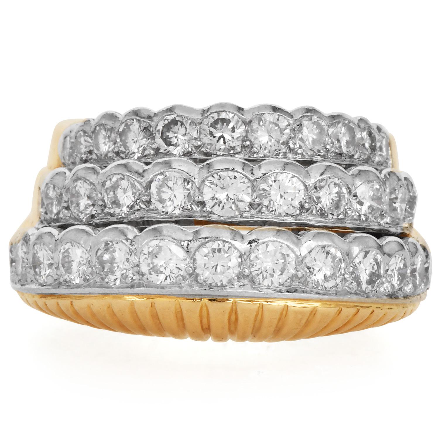  Cartier Paris Vintage Diamant-Cocktailring mit 18 Karat Gold gestufter Diamant (Rundschliff) im Angebot
