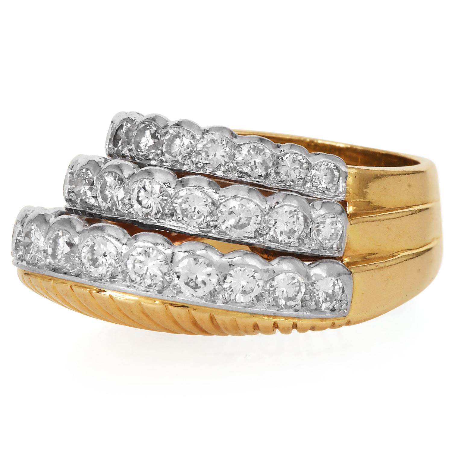  Cartier Paris Vintage Diamant-Cocktailring mit 18 Karat Gold gestufter Diamant im Zustand „Hervorragend“ im Angebot in Miami, FL
