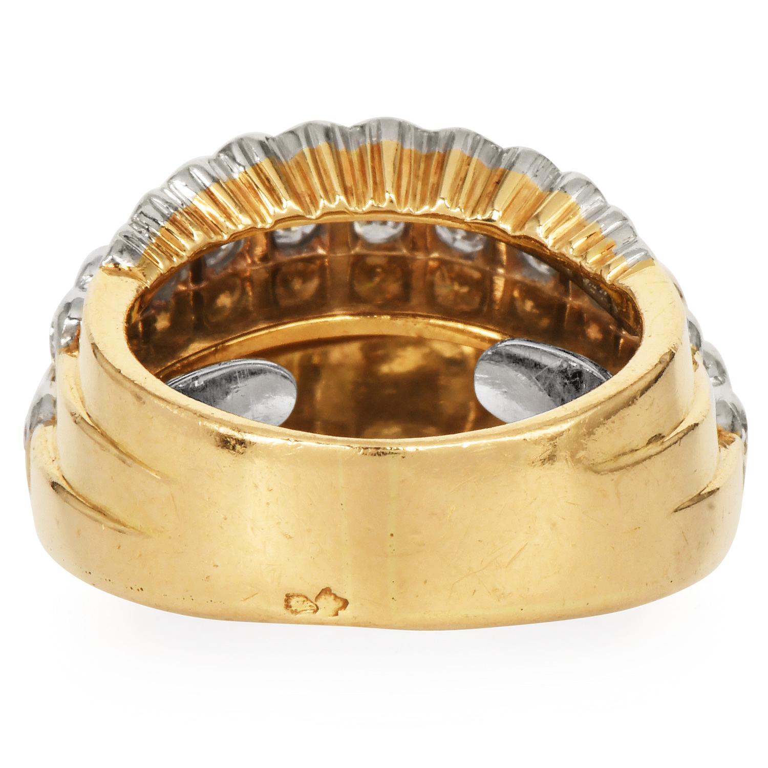 Women's  Cartier Paris Vintage Diamond 18K Gold Stepped Cocktail Ring For Sale