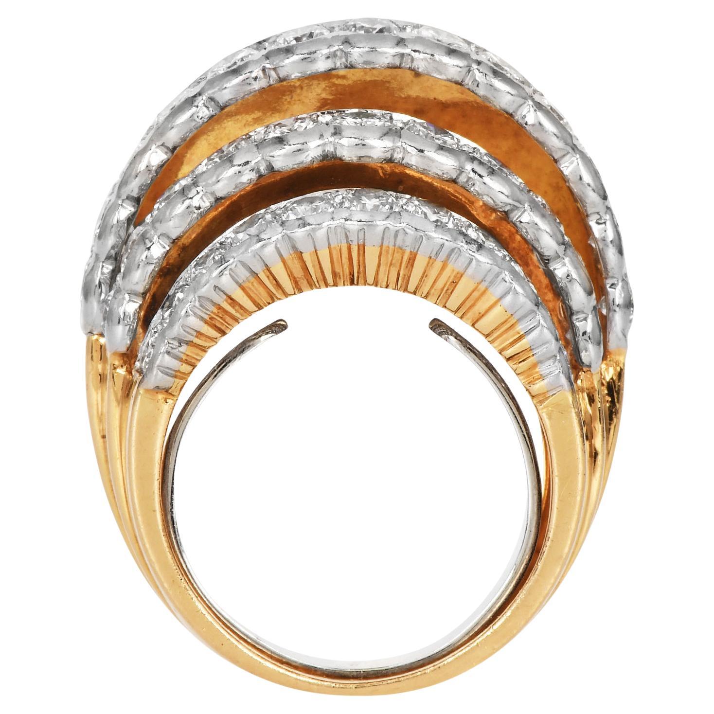  Cartier Paris Vintage Diamond 18K Gold Stepped Cocktail Ring For Sale