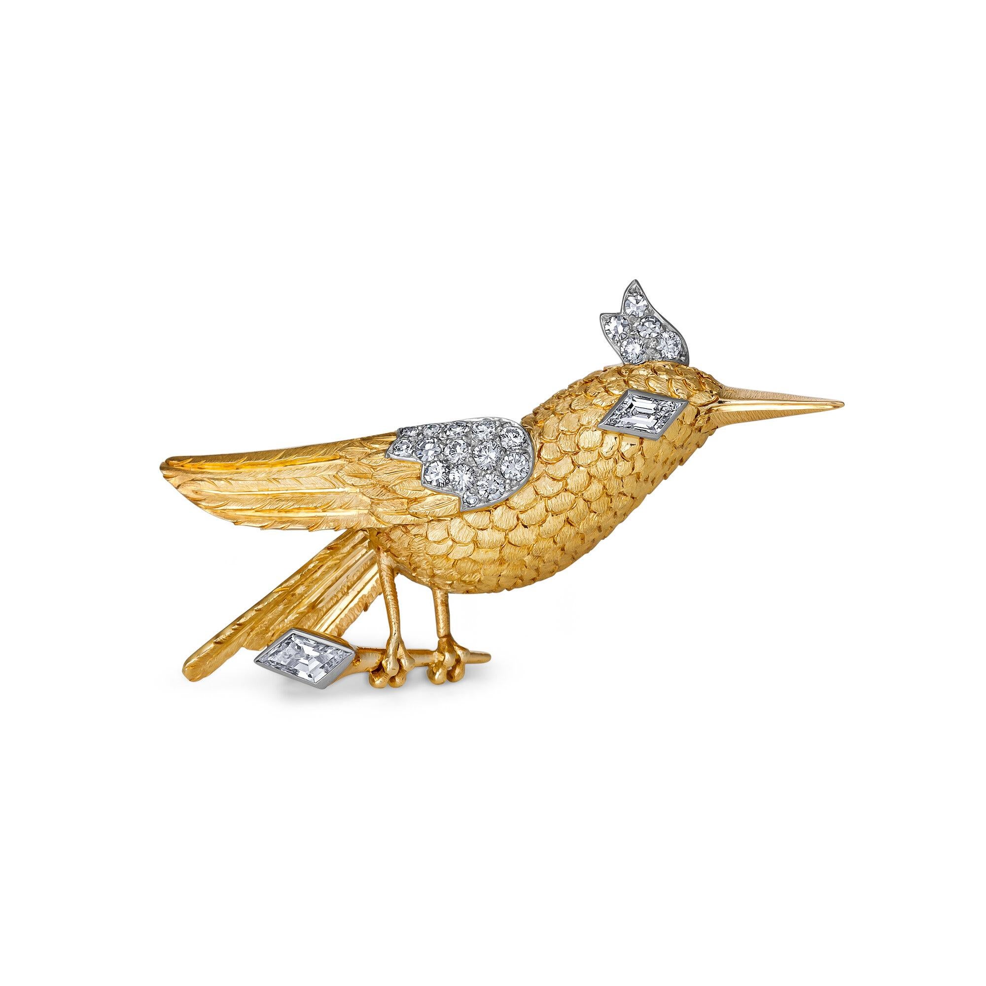 The hummingbird is known to visit an average of 1000 flowers per day in search of nectar, and when wearing this exquisitely crafted and elegantly designed Cartier Paris Diamond, platinum, and Gold Hummingbird pin, you will vividly taste the