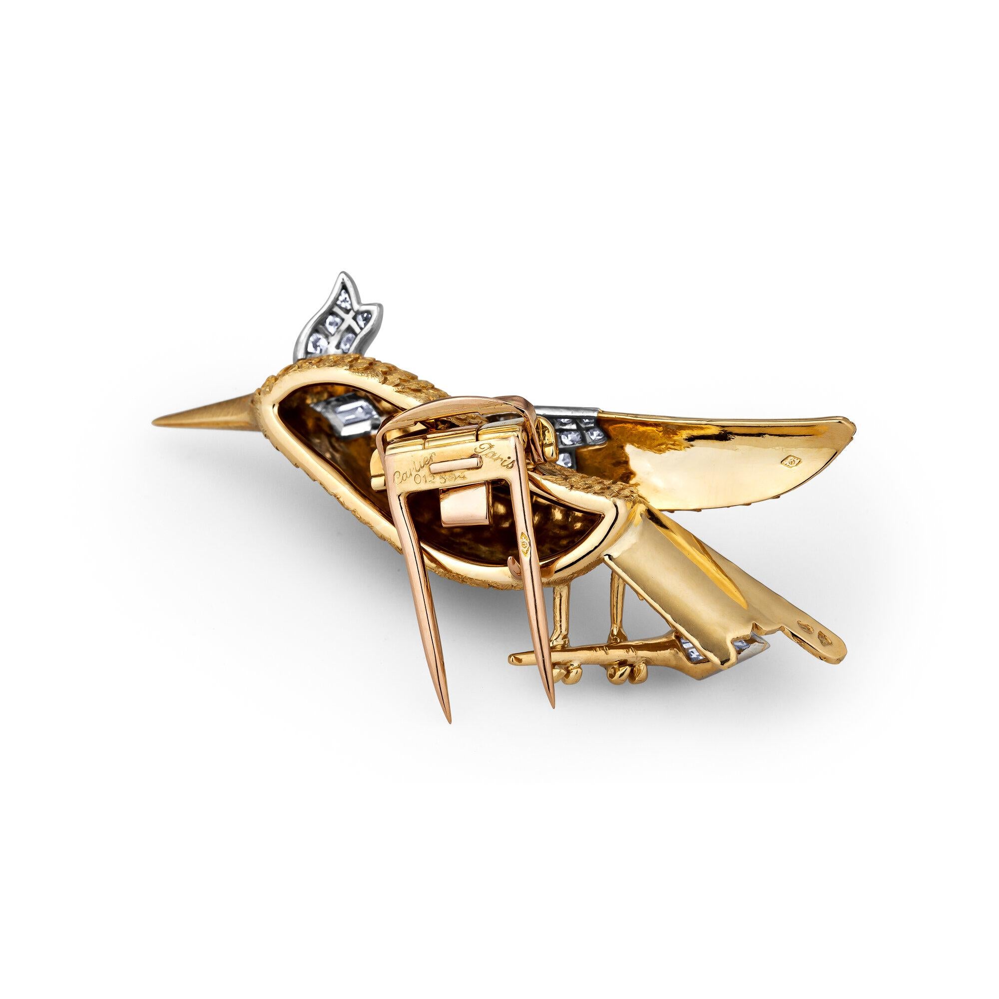 Modern Cartier Paris Vintage Diamond Platinum Gold Hummingbird Brooch