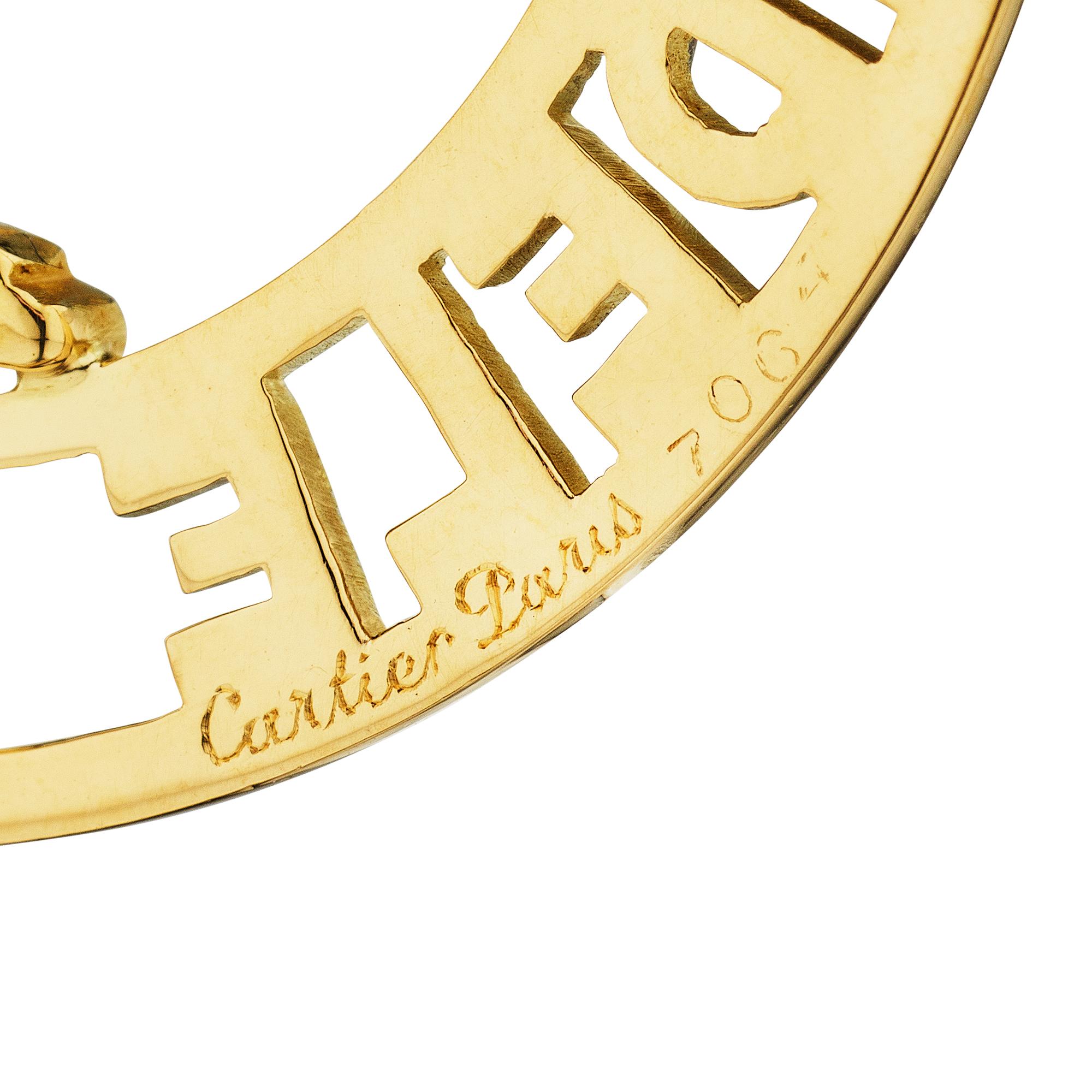 Cartier Paris Vintage Gold Diamant Französisch Pudel durchbohrt Scheibe Anhänger Halskette (Rundschliff) im Angebot