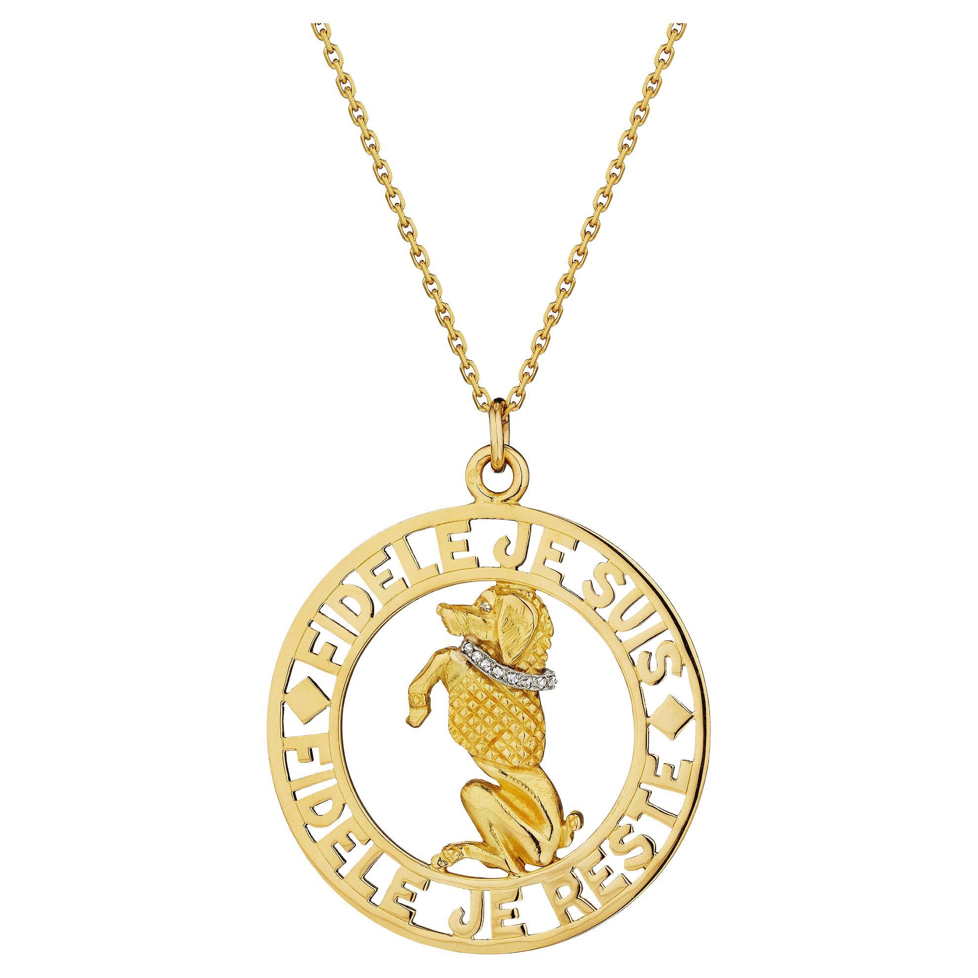 Cartier Paris Vintage Gold Diamond French Poodle Pierced Disc Pendant Necklace