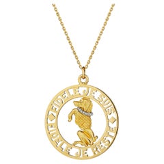 Cartier Paris Vintage Gold Diamond French Poodle Pierced Disc Pendant Necklace