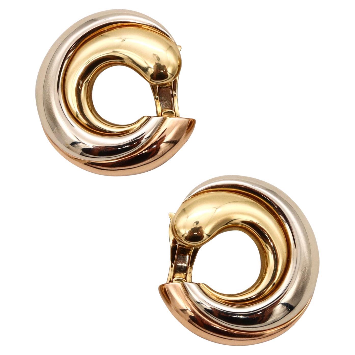 Cartier Paris Vintage Large C Trinity Clip Earrings in Solid 18Kt Tricolor Gold