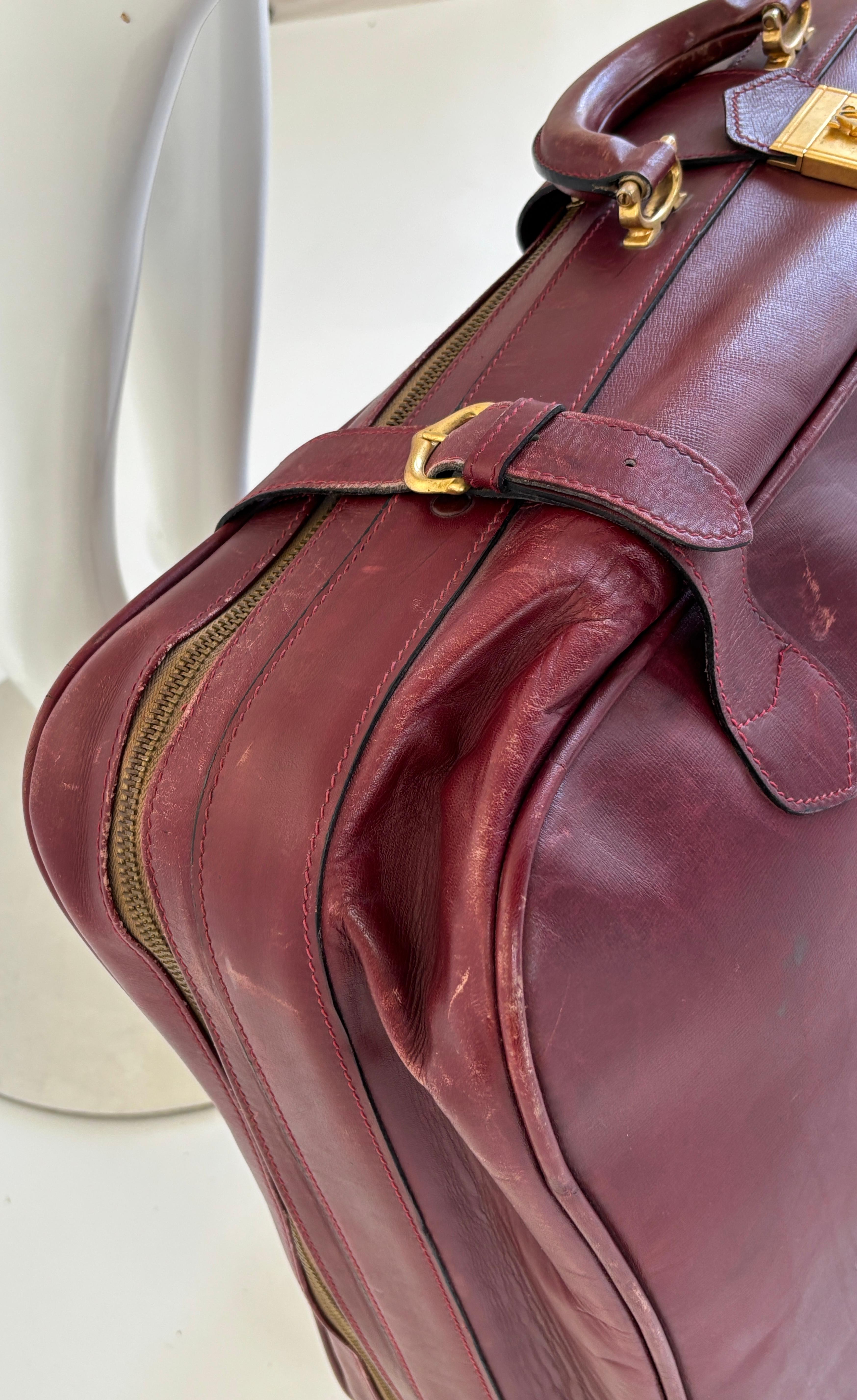 CARTIER Paris Vintage Leather Suitcase Burgundy Bordeaux Luggage For Sale 13