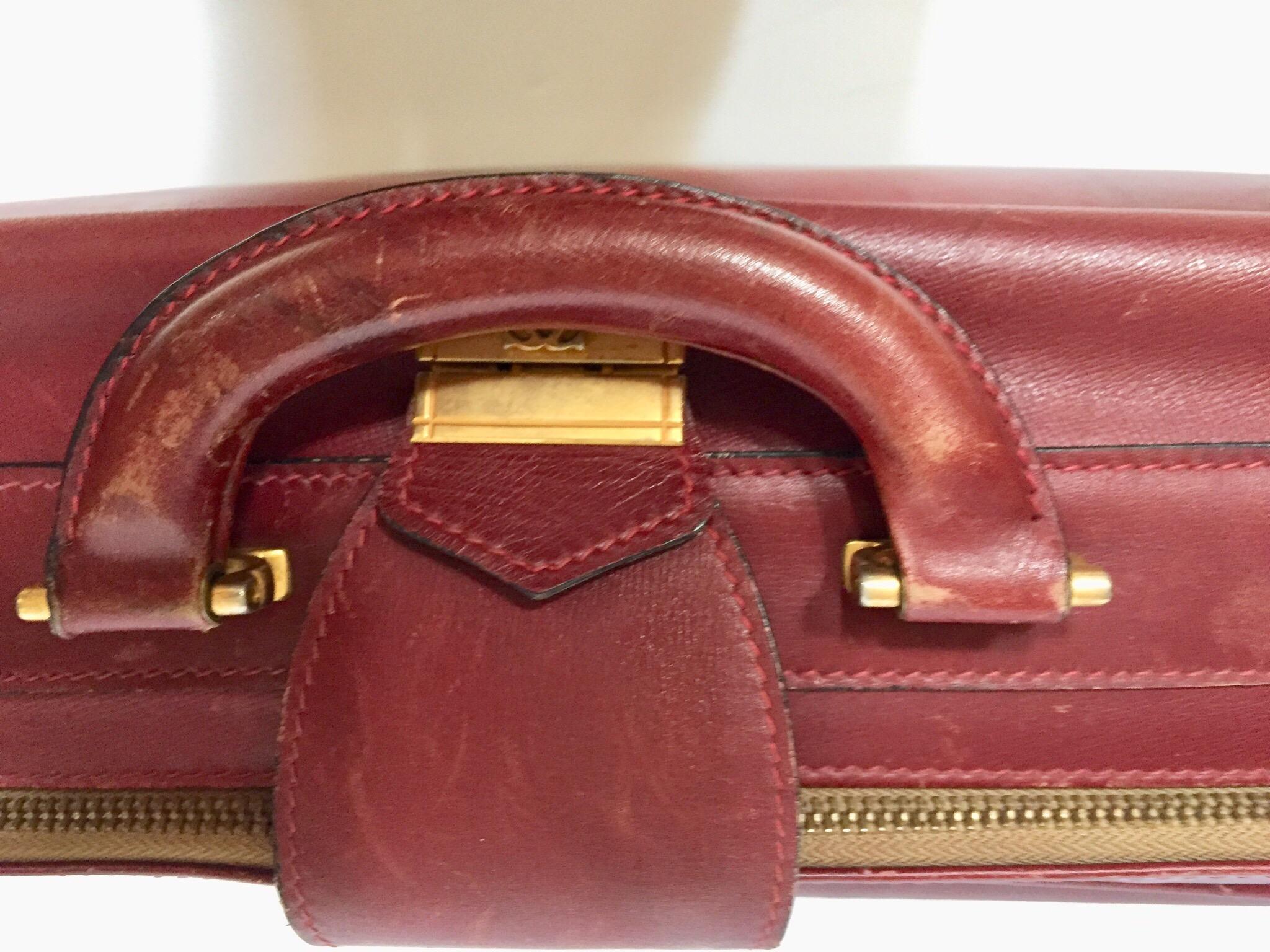 Women's or Men's CARTIER Paris Vintage Leather Suitcase Burgundy Bordeaux Luggage For Sale