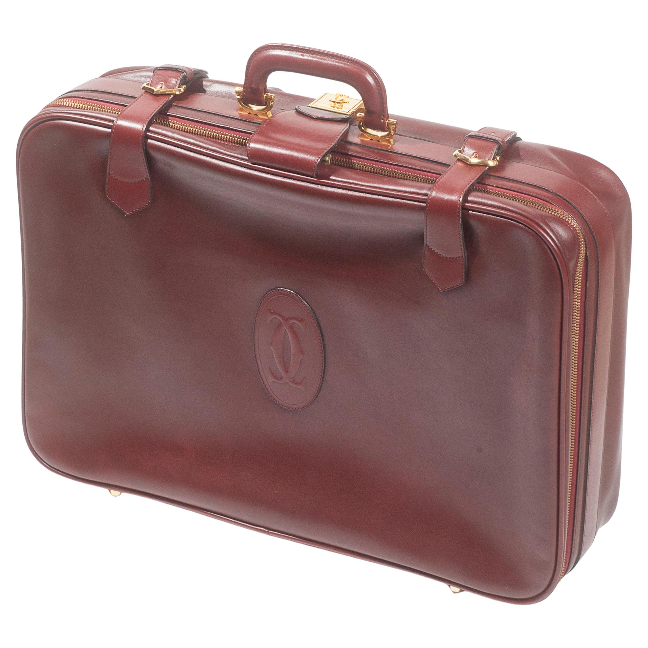 CARTIER Paris Vintage Leather Suitcase Burgundy Bordeaux Luggage For Sale
