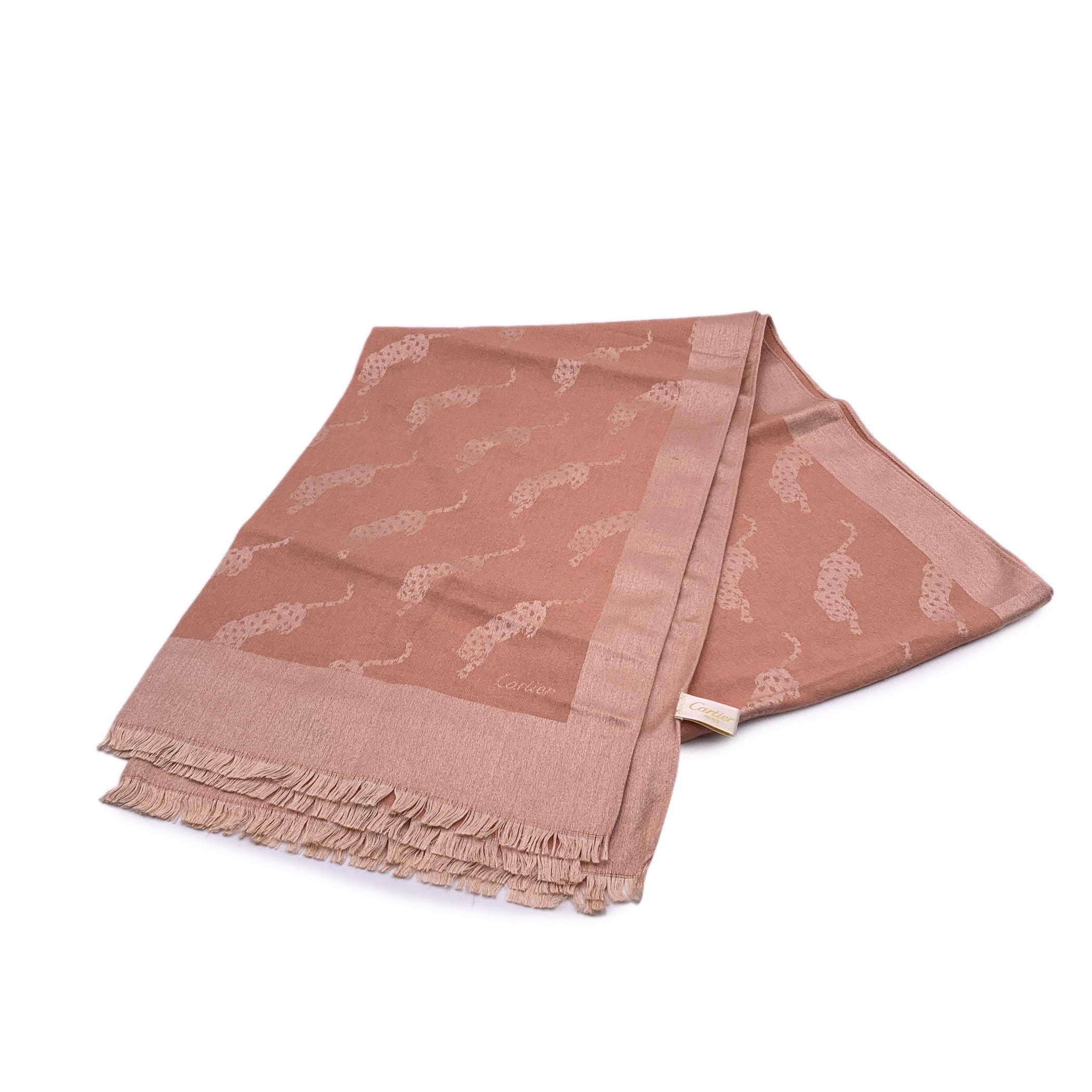 Brown Cartier Paris Vintage Pink Cashmere and Silk Stole Shawl Scarf For Sale