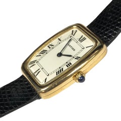 Cartier Paris Vintage Yellow Gold Faberge Tonneau Manual Wind Wristwatch