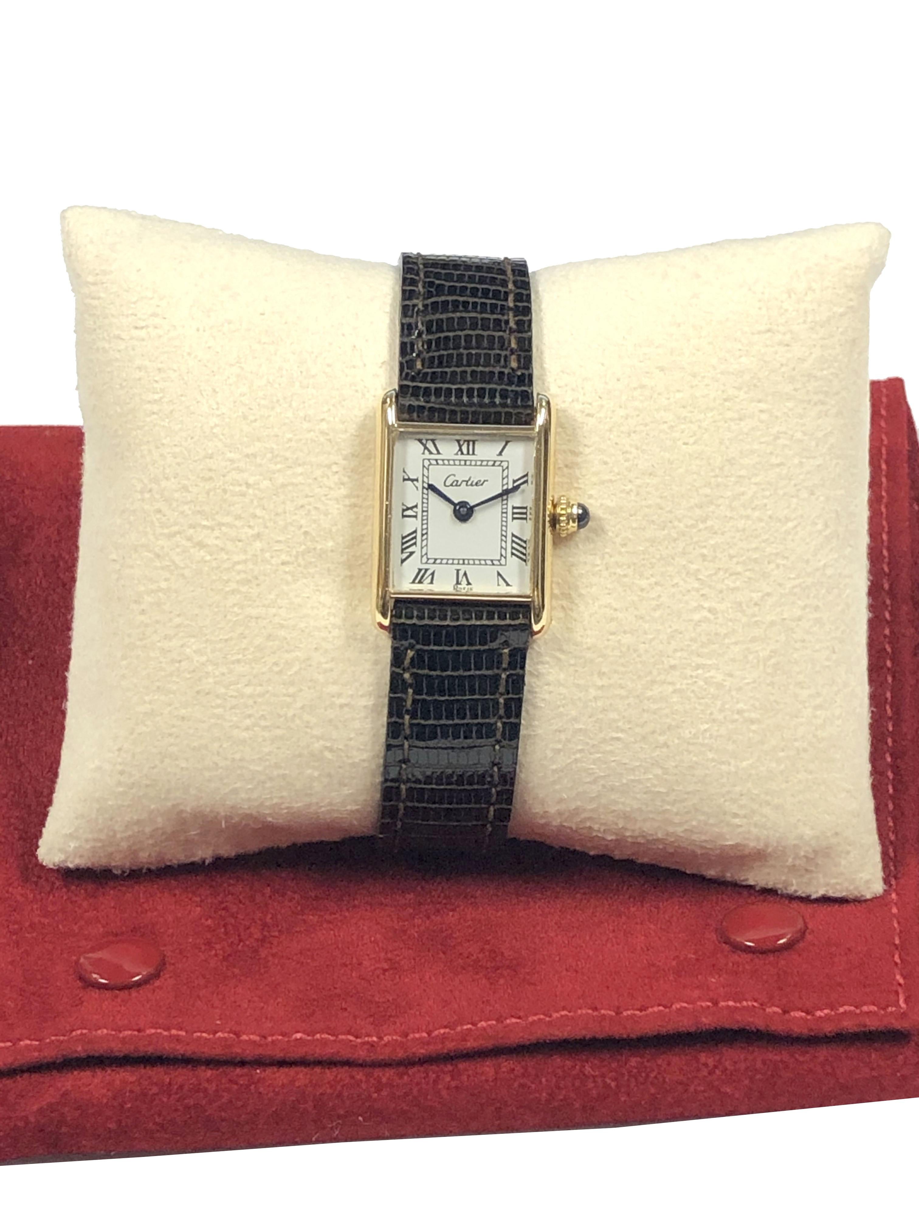 Cartier Paris Vintage Yellow Gold Ladies Classic Tank Mechanical Wrist Watch In Excellent Condition In Chicago, IL