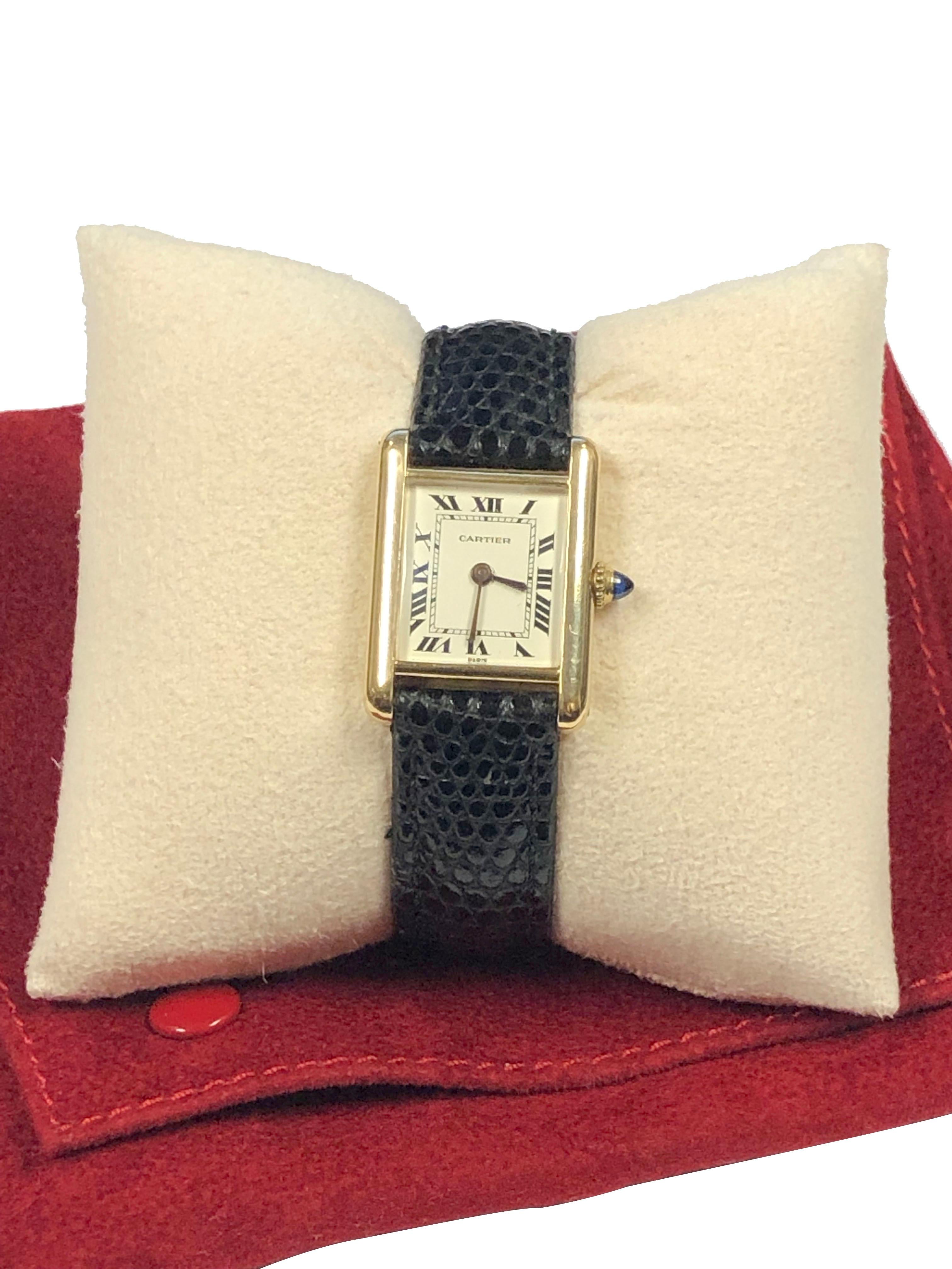 Cartier Paris Vintage Yellow Gold Manual Wind Classic Tank Ladies Wrist Watch In Excellent Condition In Chicago, IL