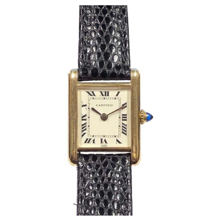 1970s Cartier Ladies Vintage Tank Mechanical Manual Wind watch  with Black Onyx-Type Dial