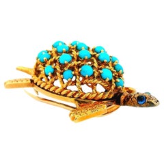 Cartier Paris Vintage Yellow Gold Turquoise Sapphire Turtle Brooch