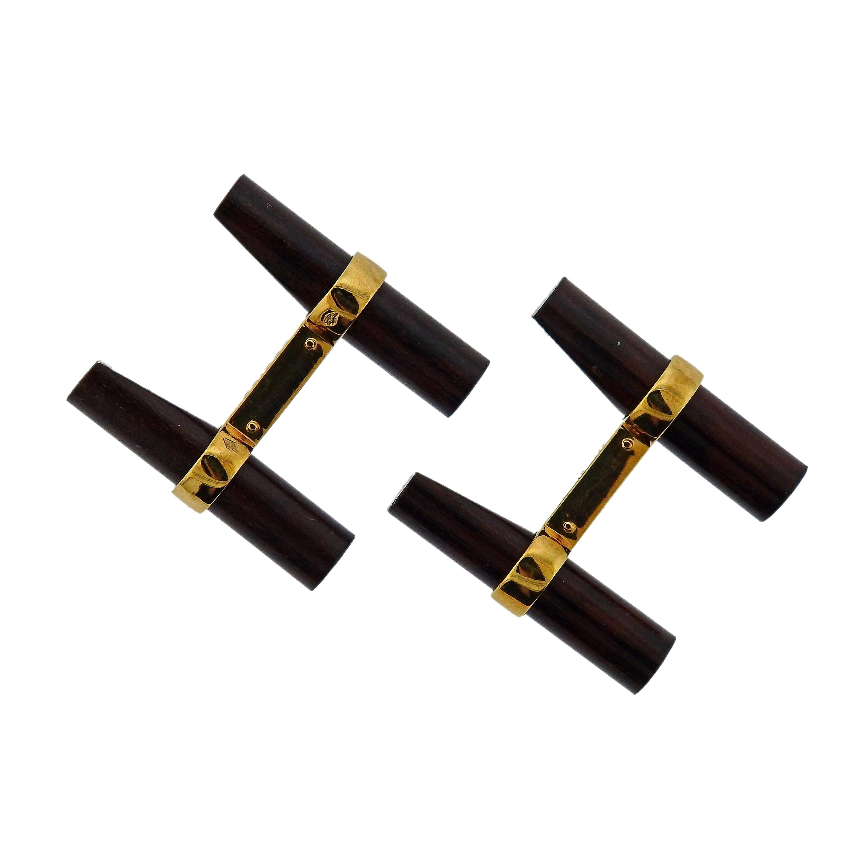 Cartier Paris Wood Gold Bar Cufflinks