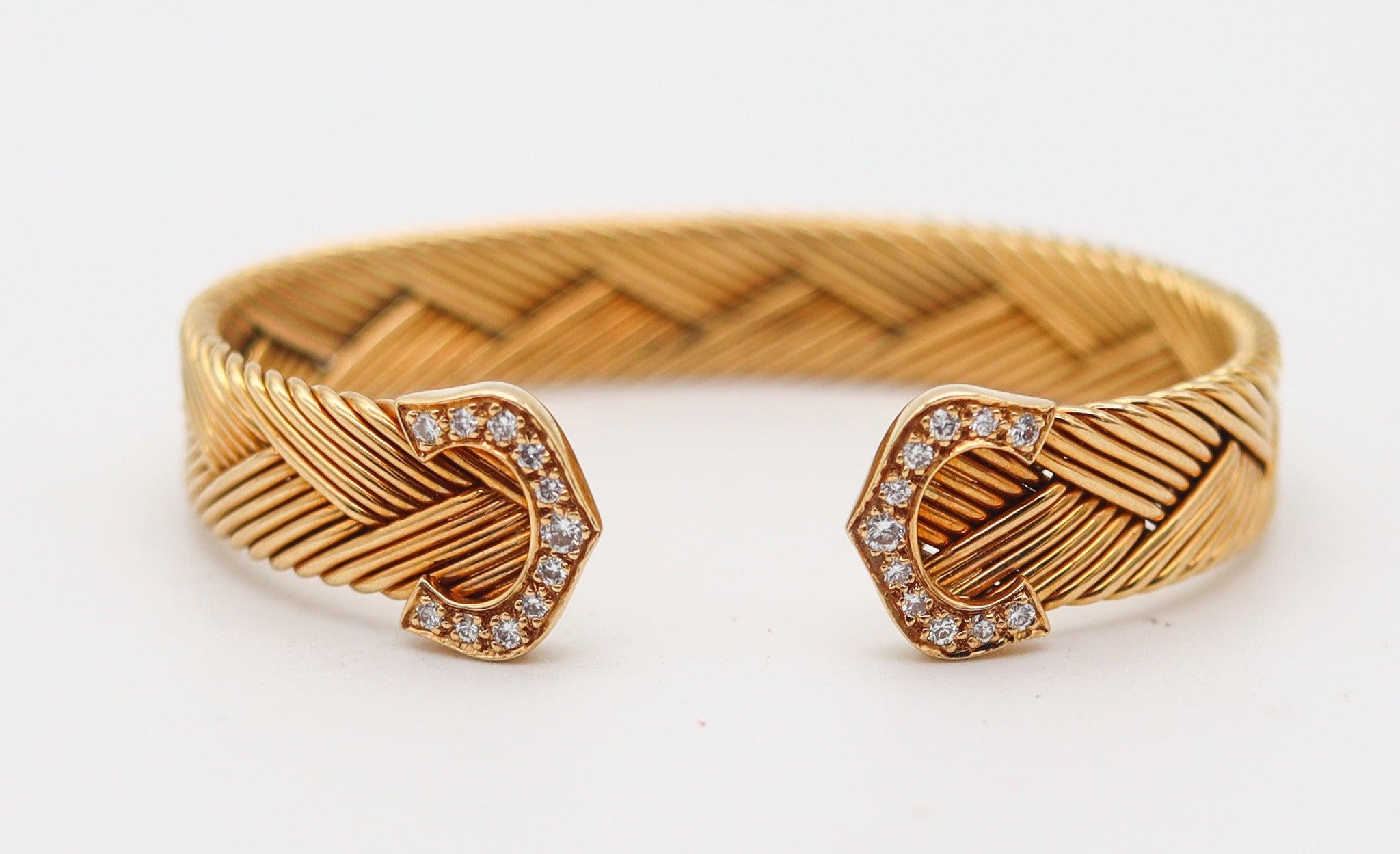 Taille brillant CARTIER Paris Bracelet manchette double manchette tissée en or jaune 18 carats avec diamants VS en vente