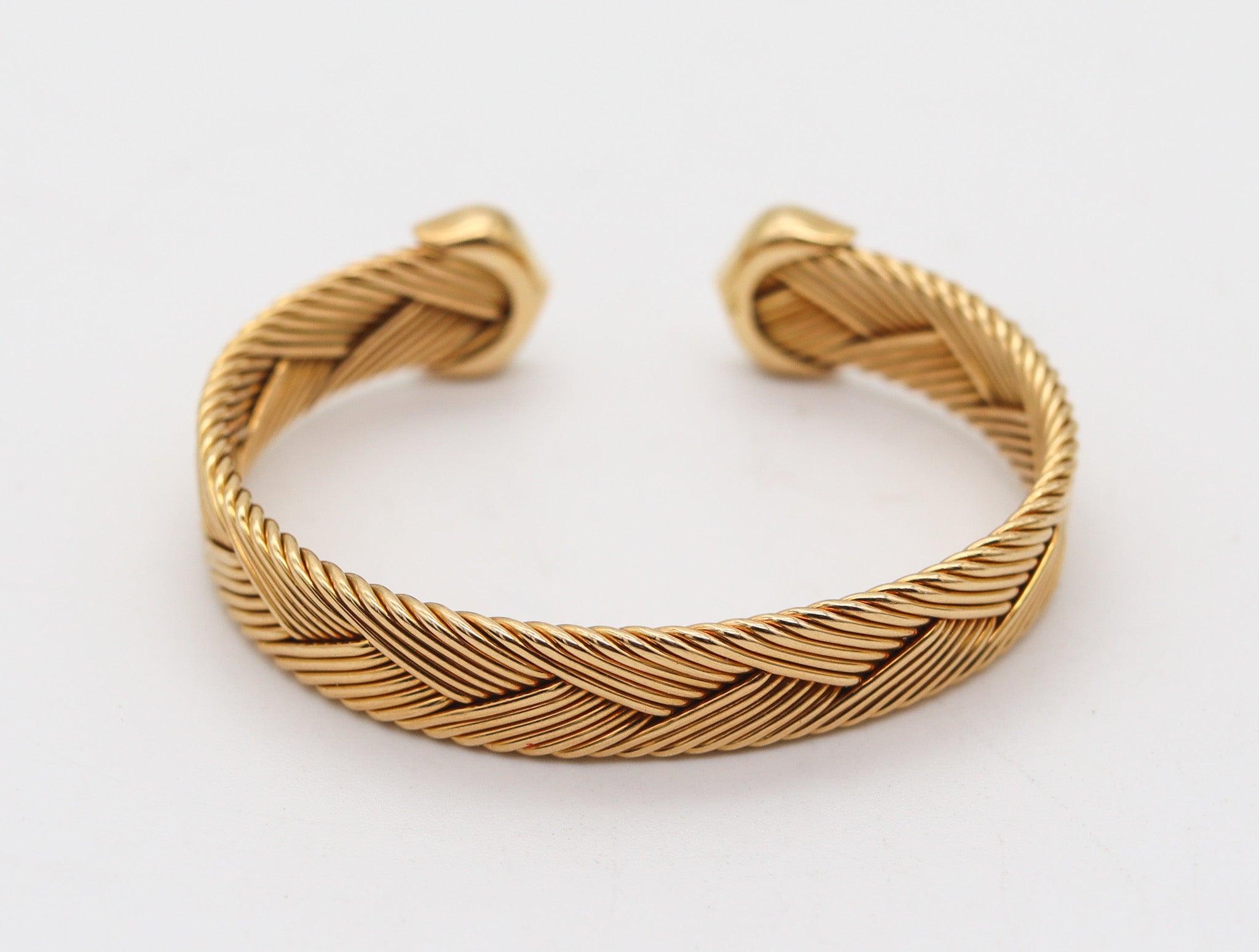 CARTIER Paris Bracelet manchette double manchette tissée en or jaune 18 carats avec diamants VS en vente 1