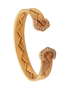 CARTIER Paris Gewebtes Doppel-Manschettenarmband aus 18 Karat Gelbgold mit VS-Diamanten