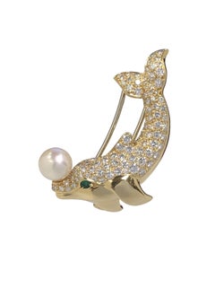 Cartier Paris Yellow Gold and Diamond Dolphin clip Brooch