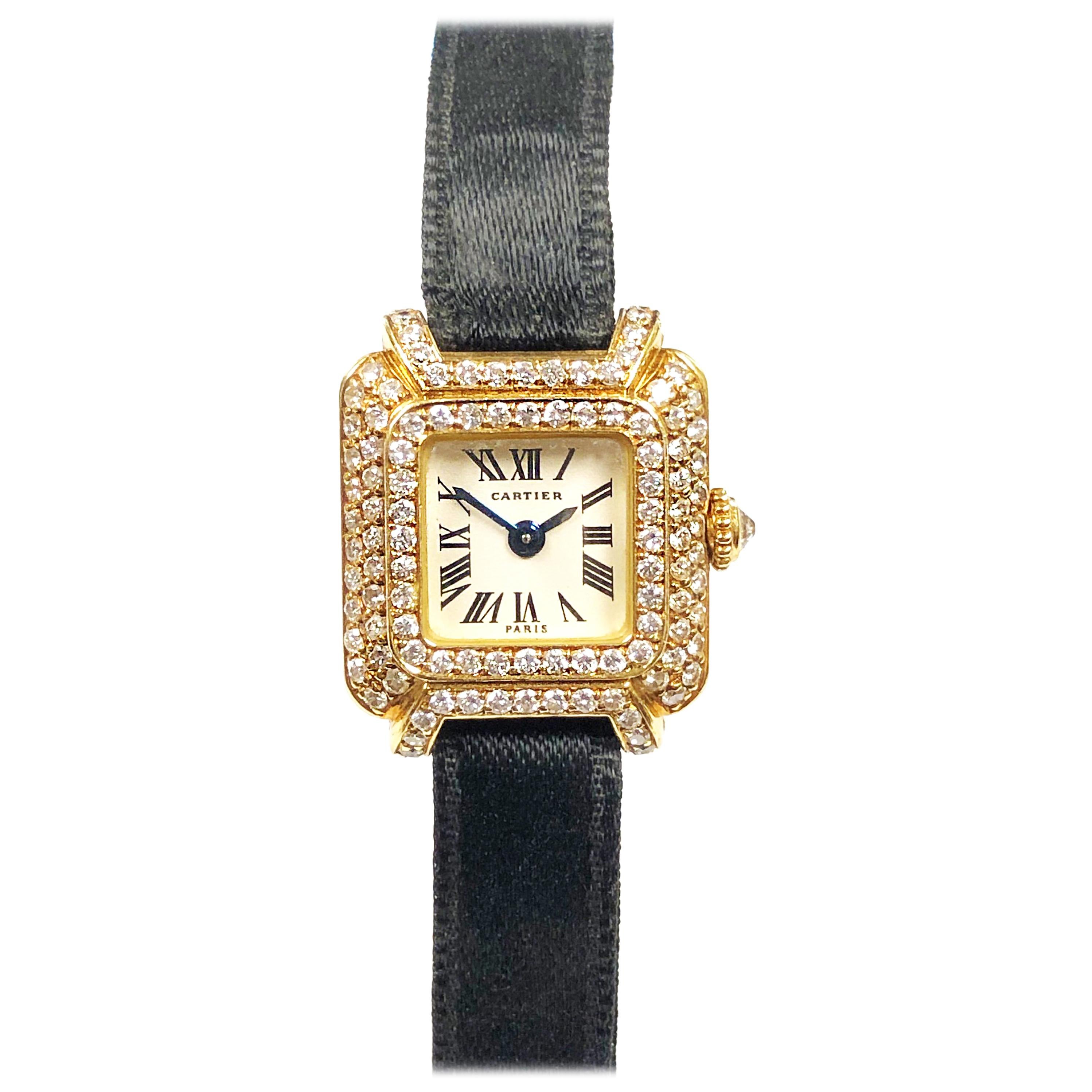 Cartier Paris Yellow Gold and Diamond Ladies Mechanical Boutique Watch