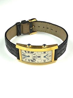 Cartier Paris Yellow Gold Cintree Tank Dual Time Mechanical Wristwatch