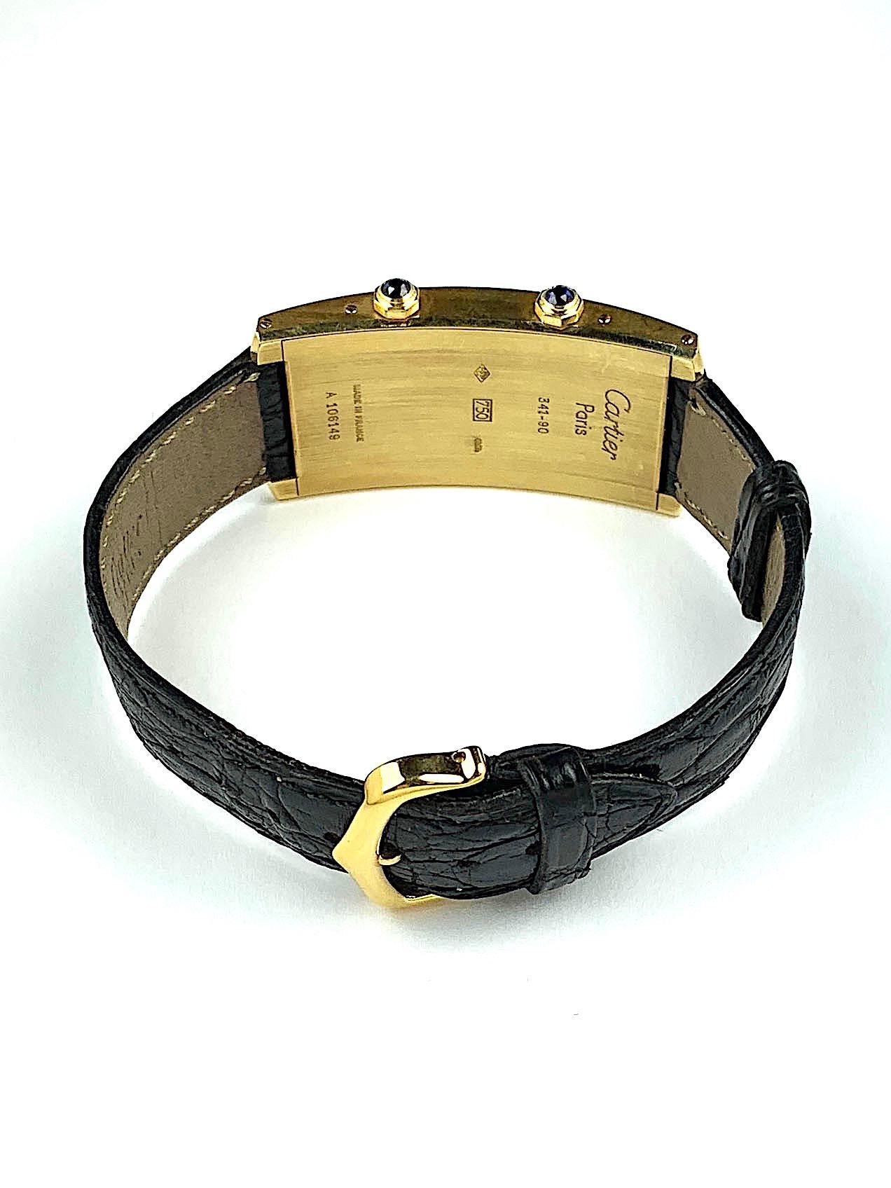 Cartier Montre-bracelet mécanique à double heure Cintree Tank en or jaune, Paris Excellent état - En vente à New York, NY