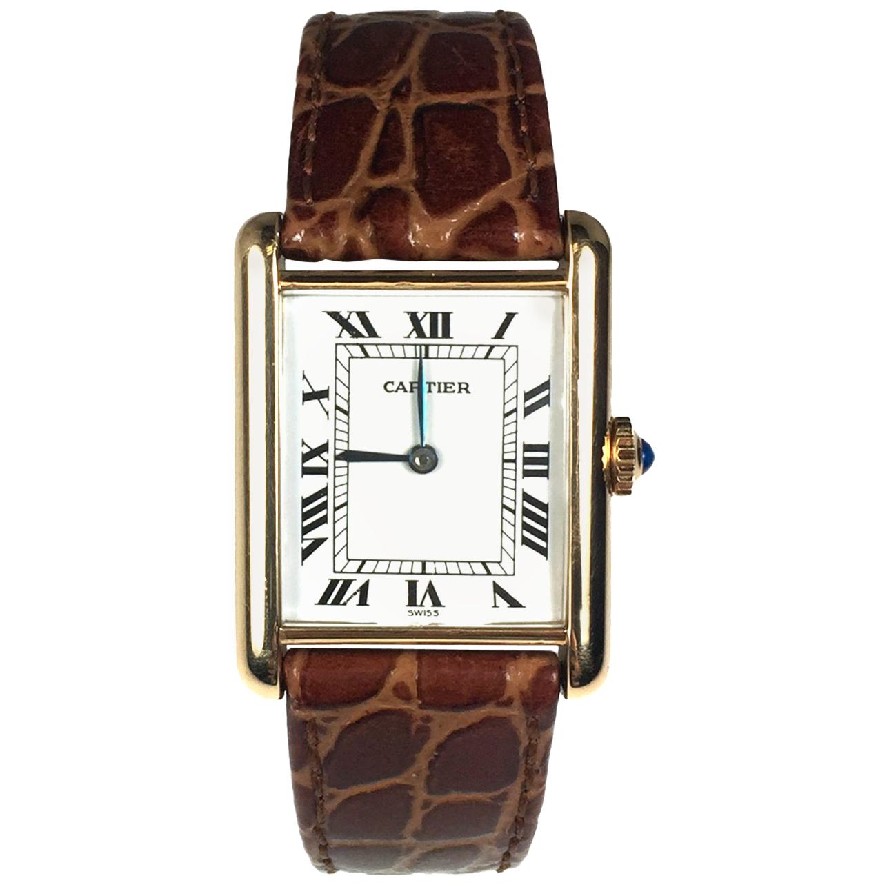 Cartier Paris Yellow Gold Gents Size Mechanical Wristwatch