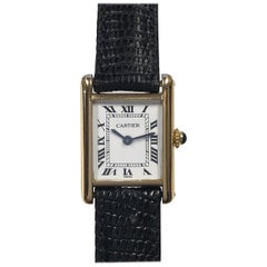 Retro Cartier Paris Yellow Gold Ladies Classic Mechanical Tank Wristwatch
