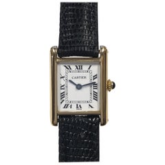 Cartier Paris Yellow Gold Ladies Classic Mechanical Tank Wristwatch